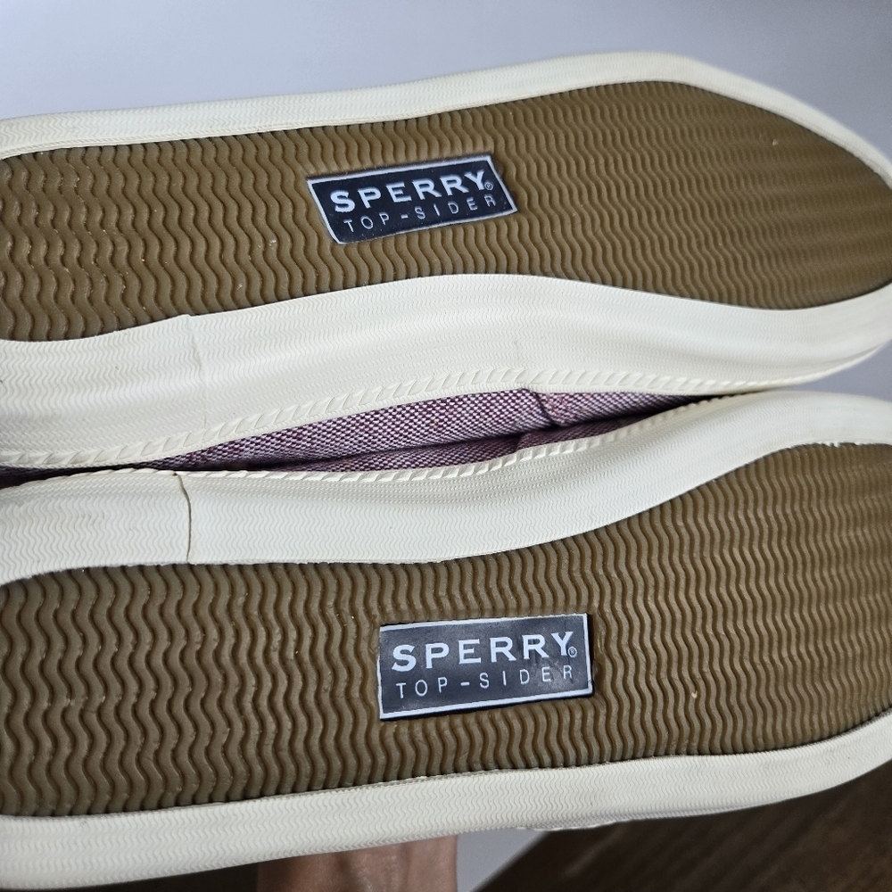 Sperry top sider pink colorful canvas leather strings like new sz 8 - Picture 5 of 6